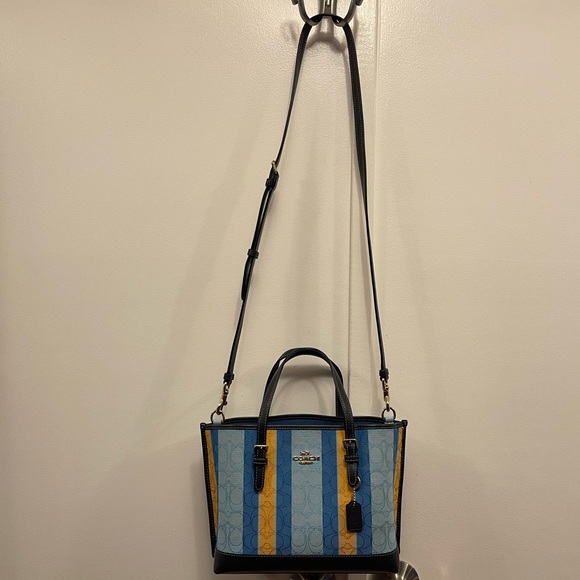 Coach - Mollie Blue and Yellow Striped Tote Bag - EUC - Picture 3 of 9